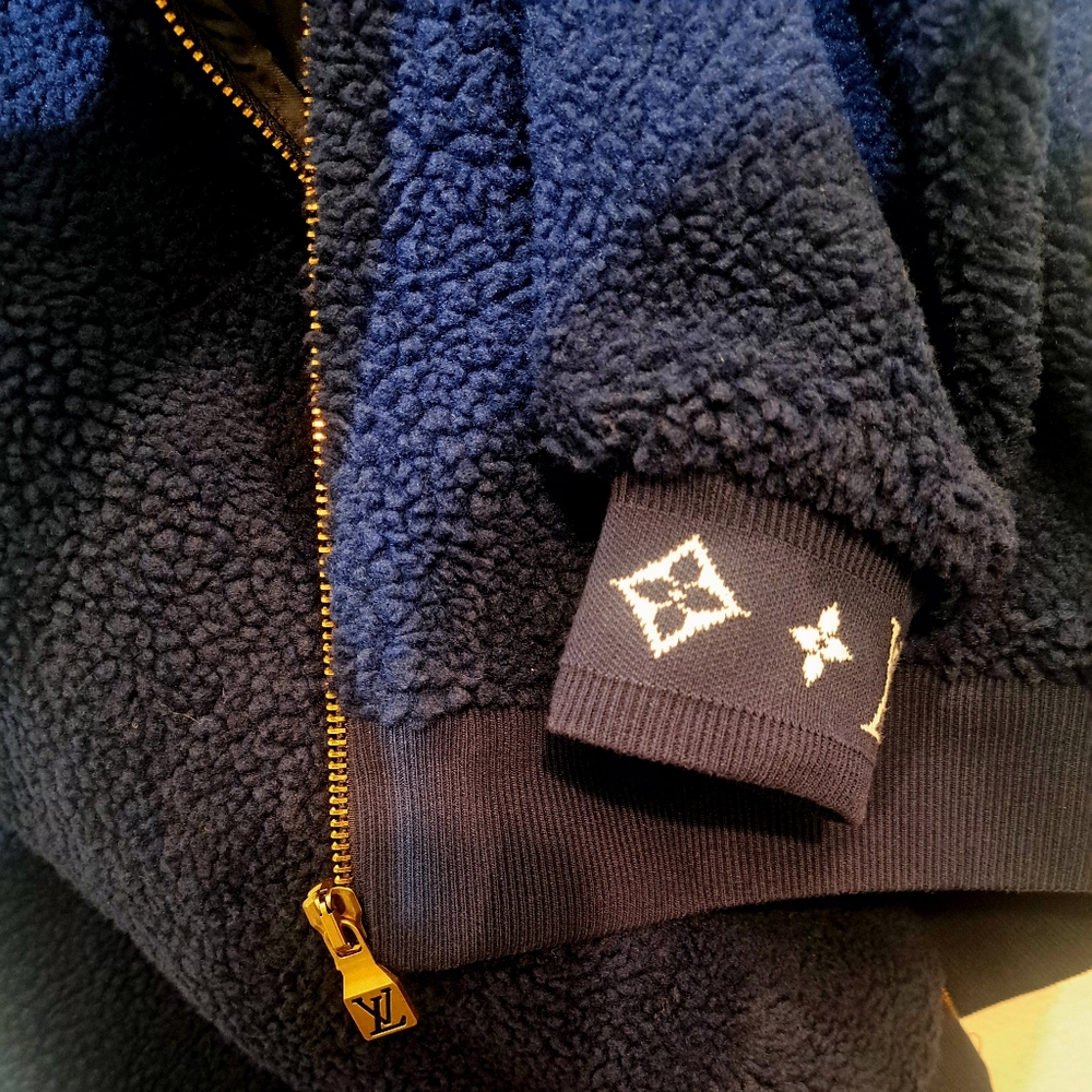 Vintage Louis Vuitton Sherpa Navy Blue Jacket In Excellent Condition XL - Picture 3 of 12
